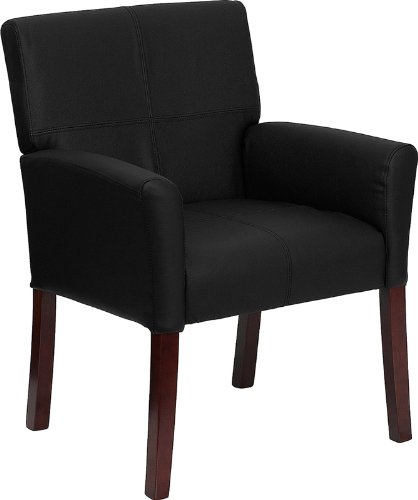 Flash Furniture BT-353-BK-LEA-GG Black Leather Executive Side/Reception Chair with Mahogany Legs