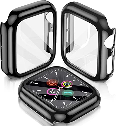 LeYi [2 Pack] Compatible Apple Watch Series 6/SE/5/4 Case 40mm with Build-in Tempered Glass Screen Protector, Hard TPU All-Around Protective Cover Case for iWatch Series 6/SE/5/4, (Black 40mm)