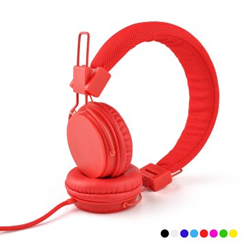 Einskey Ultra-Soft Headphones with Microphone Inline Control for Travel Running Sports Chatting Gaming Hifi Audio Lightweight Foldable Design H004 Headset for Kids Men Woman (Red)