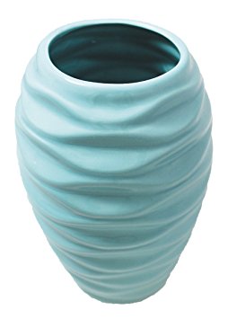 Sleek, Elegant Turquoise Blue Wavy Ceramic Vase Large Plant Pot│Valentine's For Him/Her