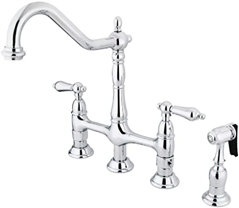 KINGSTON Brass KS1271ALBS Heritage Kitchen Faucet with Brass Sprayer, 8-3/4", Polished Chrome