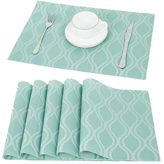 HEBE Placemats for Kitchen Table Crossweave Woven Vinyl Non-Slip Insulation Placemat for Dining Table Washable Table Mats Set of 6 (Teal)