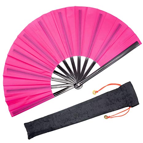 OMyTea Chinese Kung Fu Tai Chi Large Hand Folding Fan for Men/Women - with a Fabric Case for Protection - for Performance/Dance / Fighting/Gift (Pink)