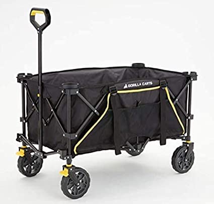 Gorilla Carts GCSW-7P 7 Cu. Ft. Collapsible Folding Outdoor Utility Wagon with Oversized Bed, Black