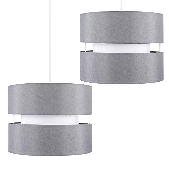 Pair of - Modern 2 Tier Cylinder Ceiling Pendant Light Shades in a Grey Finish