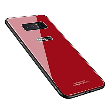 Samsung Galaxy Note 8 Case,Luhuanx Note 8 Glass Case,Tempered Glass Back Cover   TPU Frame Hybrid Shell Slim Case for Note 8,Galaxy Note 8 Red Case, Anti-Scratch Anti-Drop (Red)