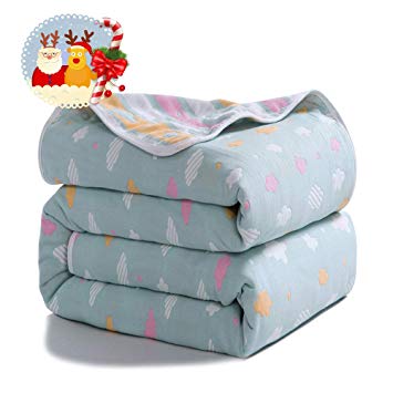 Joyreap 6 Layers of 100% Muslin Cotton Summer Blanket - Soft Lightweight Summer Quilt for Teens & Kids - Hypoallergenic Durable and Comfortable Throw Blanket (Cloud-Blue, 59"x 79")