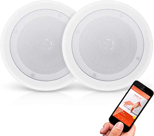 Pyle Pair 8” Bluetooth Flush Mount in-Wall in-Ceiling 2-Way Universal Home Speaker System Spring Loaded Quick Connections Polypropylene Cone Polymer Tweeter Stereo Sound 250 Watts (PDICBT852RD)