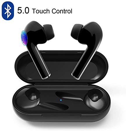Wireless Earbuds, Touch Control Portable Bluetooth 5.0 True Wireless Earphones Hands Free Mini in-Ear Headphones with Mic and Charging Case, Binaural Calls, One-Step Pairing (Black1)