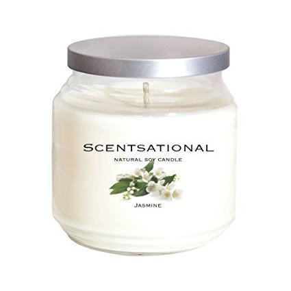 Scentsational Soaps & Candles "Jasmine" Natural Soy Candle w/Lid 19 Oz