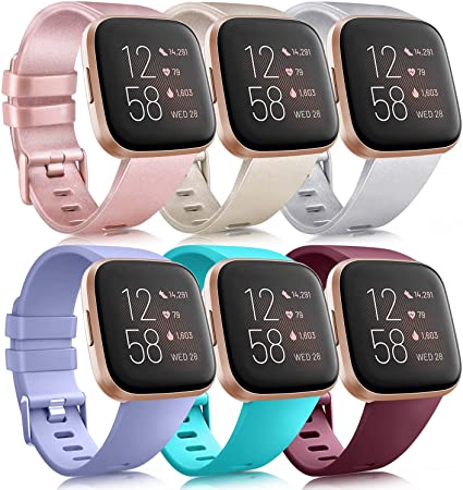 6 Pack Sport Bands Compatible with Fitbit Versa 2 / Fitbit Versa/Versa Lite/Versa SE, Classic Soft Silicone Replacement Wristbands for Fitbit Versa Smart Watch Women Men (6 Pack C, Small)