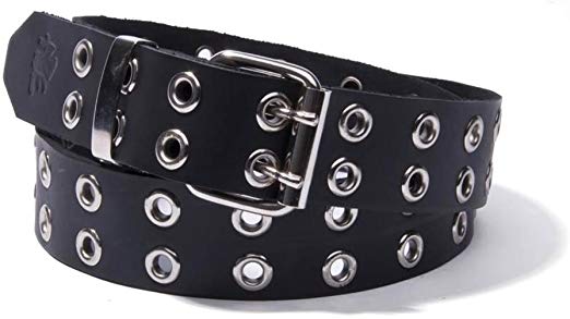 RIVITHEAD two row grommet leather belt with roller buckle