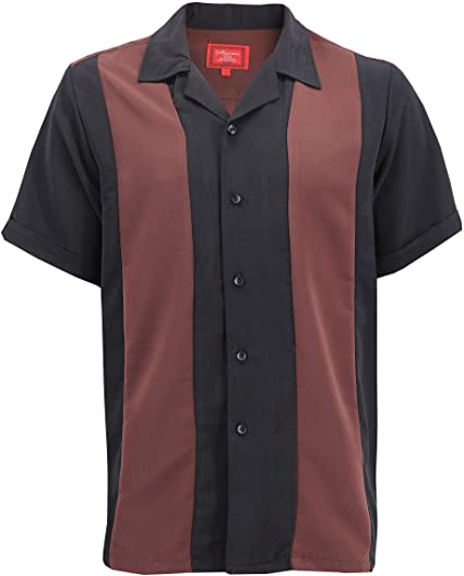 Maximos Men's Retro Classic Two Tone Bowling Casual Dress Shirt Charlie Sheen