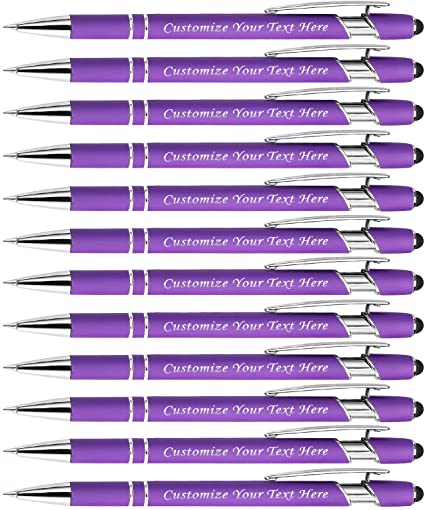 Personalized Pens with Stylus Tip, Custom Engraving Pens 12PCS, Soft Touch Ballpoint Pen, Printed Name - Free Personalization Black Ink- Great Gift Ideas for Christmas, Anniversary, Graduation, Office