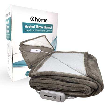 Premium Heated Blanket, Ultra Soft, 50”x 60”, Grey, Electric Blanket, Plush Blanket, Heated Throw Blanket, Auto Shut Off, Perfect for Warmth and Snuggles, o1home
