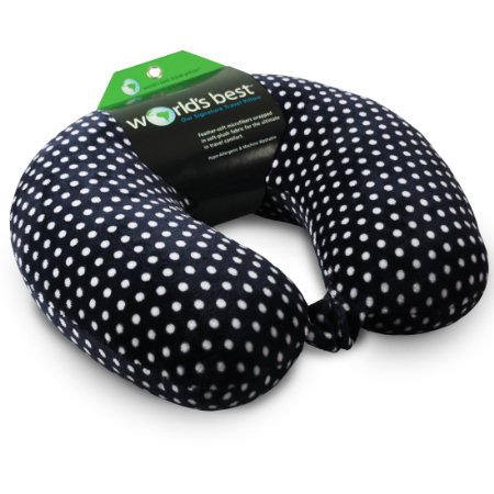 World's Best Mini Polka Dot Feather Soft Microfiber Neck Pillow, Black