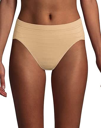 Bali Women's Comfort Revolution Seamless Hi-Cut Panty, Full-Coverage Microfiber Stretch Underwear, 3-Pack (Colors May Vary), in The Navy/Hush Pink/Soft Taupe Stripe, 7