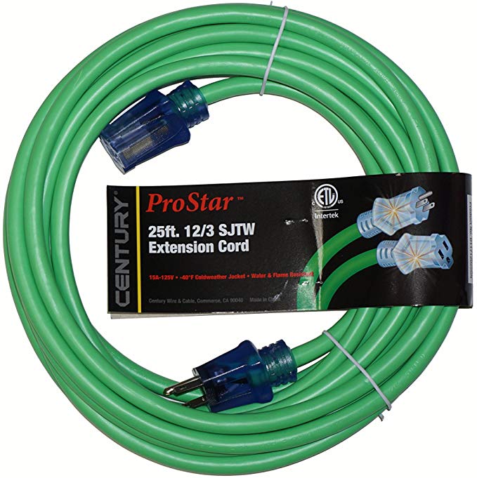 ProStar 12 Gauge SJTW 3 Conductor 25 Foot Extension Cord With Lighted Ends - Green