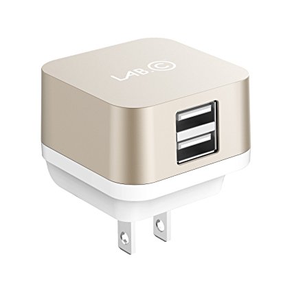 X2, 2Port USB Wall Charger, Rapid charging [Smart IC Technology][3.4A] 2-Port Foldable Travel Wall Charger with Quick charge -Gold(LABC-594-GD)