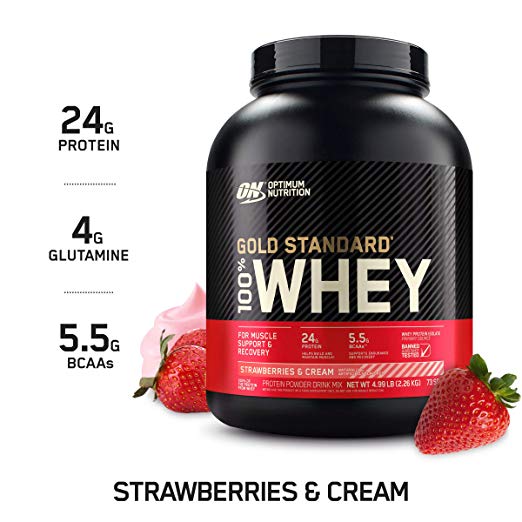 Optimum Nutrition Gold Standard 100% Whey Protein Powder, Strawberry & Cream, 5 Pound (Packaging May Vary)