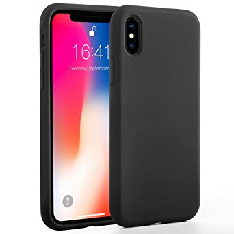 iPhone X Silicone Case, iPhone X Case Miracase Liquid Silicone Gel Rubber Cover with Soft Microfiber Lining Full Body Protection Shockproof Drop Protection for Apple iPhone X- Black