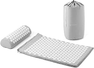 Navaris Acupressure Mat and Pillow Set - Acupuncture Mat for Back, Neck, Shoulders, Muscles, Relaxing - Includes Carry Bag - Grey/White