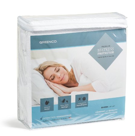 Greenco Premium Hypoallergenic Waterproof Mattress Protector - Vinyl Free (Queen)