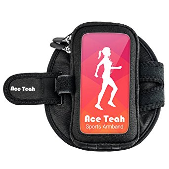 Running Armband, Ace Teah Sports Armband High Capacity Arm Band for iPhone 6 6S Plus with Earbuds Slots Sportsband Phone Case Bag Pouch for Smartphone Devices Up to 5.5 Inch Black