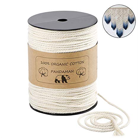 Macrame Cord,PANDAMAN 3mm x 240 Yards (About 220m) Natural Cotton Soft Unstained Rope for Handmade Plant Hanger Wall Hanging Craft Making Bohemia Dream Catcher DIY Craft Knitting