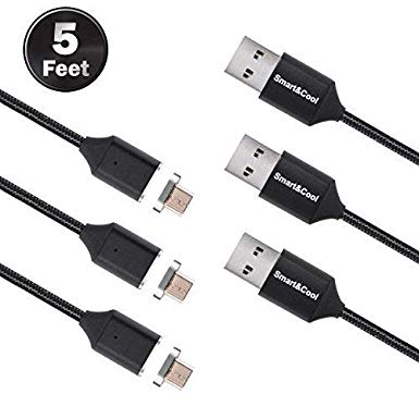 Smart&Cool Gen3 Nylon Braided Super Magnetic Micro USB Charging and Data Transfer Cable for Android Phone and Tablets (5ft-Black Triple Pack)