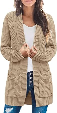 MEROKEETY Women's 2024 Long Sleeve Cable Knit Cardigan Sweaters Open Front Fall Outwear Coat