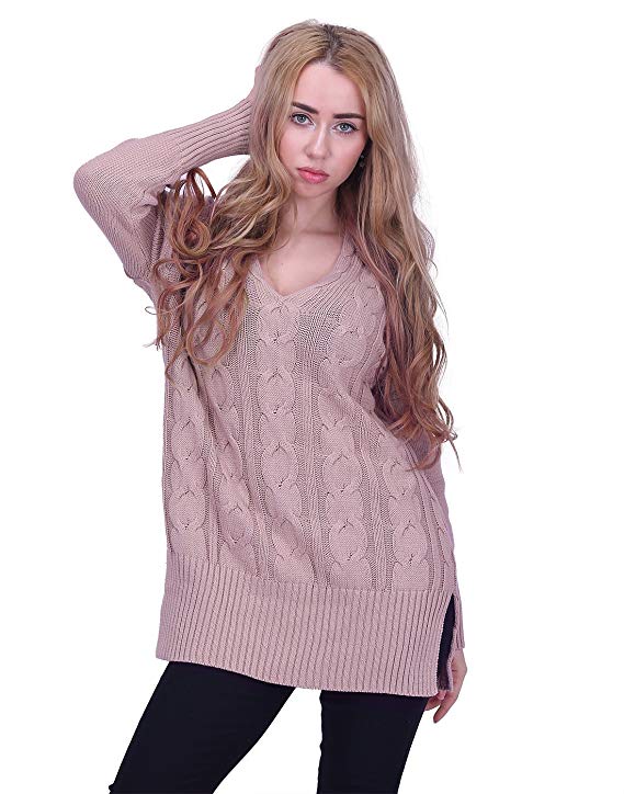 HDE Women Casual V Neck Loose Fit Knit Sweater Pullover Top