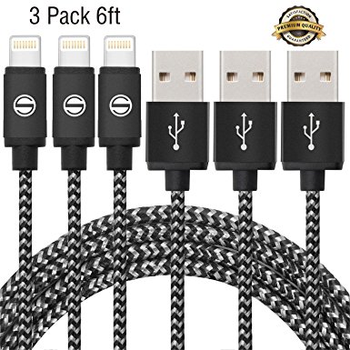 iPhone Cable SGIN,3Pack 6FT Nylon Braided Cord Lightning to USB iPhone Charging Charger for iPhone 7,7 Plus,6S,6 Plus,SE,5S,5,iPad,iPod Nano 7(Black Grey)