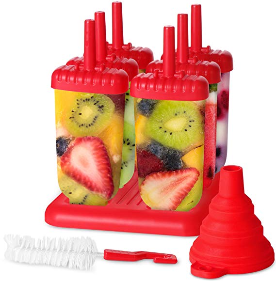 Utopia Home Top-Quality Plastic Popsicle Mold Set – 6 Ice Pop Makers - BPA Free – Folding Funnel & Cleaning Brush