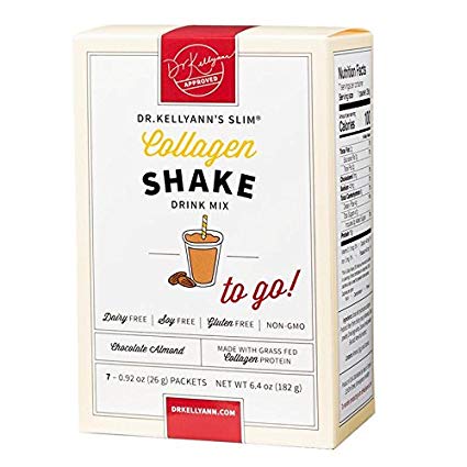 Collagen Chocolate Almond Shake: to-Go Packets (7 Servings per Box) from Bone Broth Expert Dr. Kellyann | 100% Grass-Fed Collagen – No Artificial Sweeteners – Gluten Free - Dairy Free - Soy Free