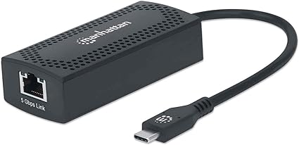 Manhattan USB-C to 5GBASE-T Gigabit (10/100/1000 Mbps & 5 Gbps) RJ45 Network Adapter, 5 Gbps (USB 3.2 Gen1 aka USB 3.0), SuperSpeed USB, Multi-Gigabit Ethernet, Black, Three Year Warranty, Box