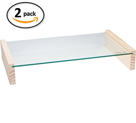 2-PACK Tenby Living Wood   Tempered Glass Monitor Stands, Monitor Risers