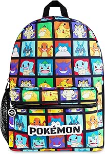 Pokemon Kids Backpack with Water Bottle Pocket for School, Sports, Travel - Anime Gifts (Multicolour)