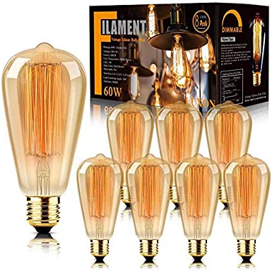 8-Pack Edison Bulbs Antique Vintage Style Light Bulb Dimmable Amber Warm 60W E26 Base for Chandelier Retro Fixture