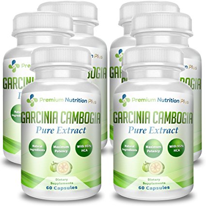 Premium Nutrition Plus 95% HCA Garcinia Cambogia Weight Loss Supplement, 6 Bottles