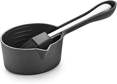 Outset Q173 Cast Iron Sauce Pot with Nesting Silicone Basting Brush