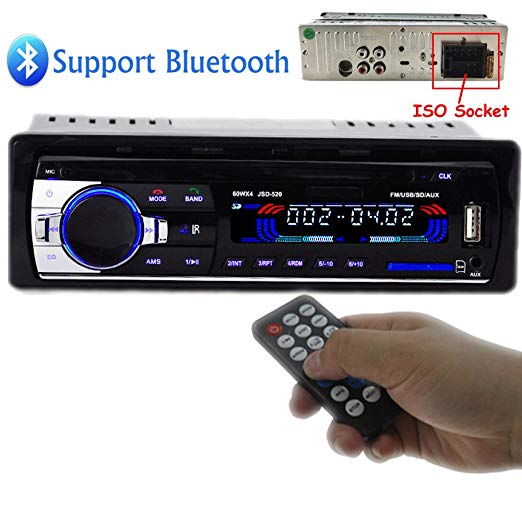 Polarlander Car Radio Audio USB/SD/MP3 Player Receiver Bluetooth Hands-free with Remote Control Black 1 Din