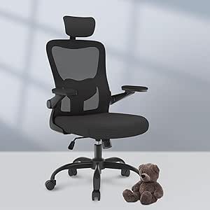 FLEXISPOT Ergonomic Office Chairs Mesh Computer Desk Chair with 3D Flip-up Armrests Adjustable Headrest and Lumbar Support Comfy High Back Rolling Task Chair with Swivel Wheels, Black