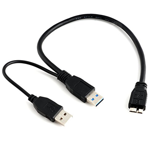 (50cm - 1.5Feet - 0.50M) USB 3.0 Dual Power Y Shape 2 X Type a to Micro B Superspeed Cable External Hard Drives for Seagate/Toshiba/WD/Hitachi/Samsung
