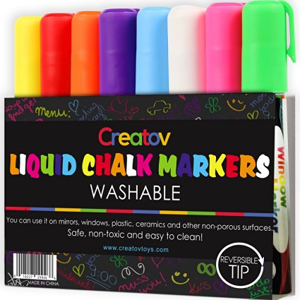 Liquid Chalk Washable Markers, 8 Colored Chalk Markers, Neon & White, Safe & Easy to Use, Non-Toxic, Great For All Ages, By Creatov®