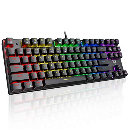 PICTEK Mechanical Keyboard, TKL Gaming Keyboard with RGB Backlit, 87 Keys Mechanical Keyboard with Blue Switches, 100% Anti-Ghosting, Waterproof Keyboard for PC and Laptop, Black