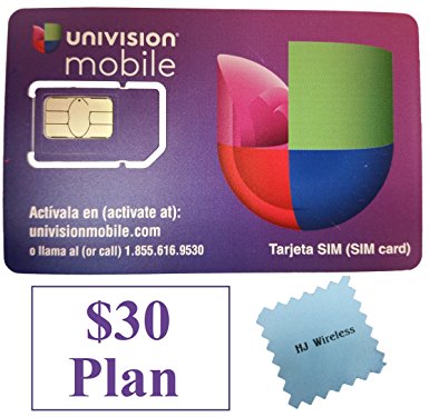 Univision Mobile Micro SIM Card with $30 Month Unlimited International Plan. Dual Cut Standard / Micro Univision 4G LTE SIM Card All in One Prefunded Preloaded Activation Kit($30 Monthly Plan)