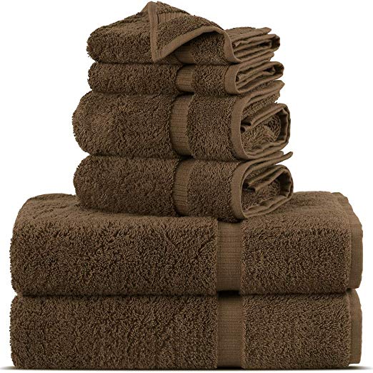 Towel Bazaar Premium Turkish Cotton Super Soft and Absorbent Towels (6-Piece Towel Set, Cocoa)