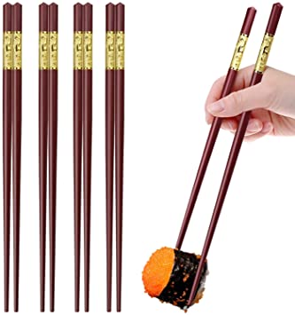 GLAMFIELDS 5 Pairs Premium Fiberglass Chopsticks - Classic Style Reusable Chopsticks Gift Set, Dishwasher Safe, 9.5 Inches Dragon Pattern