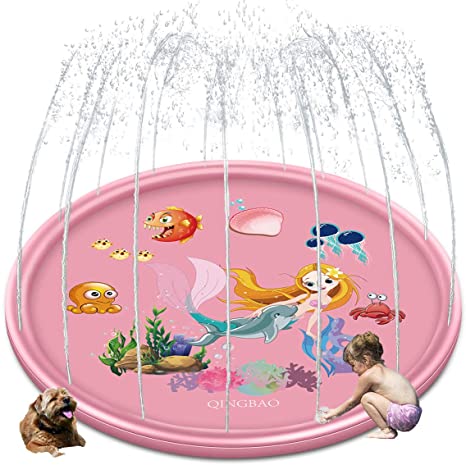 QINGBAO Splash Pad Sprinkler Pad Splash Play Mat 68" Outdoor Water Toys, Outdoor Sprinkler for Kids，Kids Pool，Mermaid Water Spray mat Princess Splash pad(Mermaid Water Spray mat)